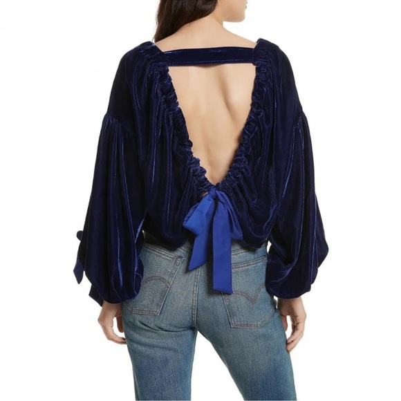 Free People Gimme Some Lovin' Velvet Top Blue - Picture 1 of 5